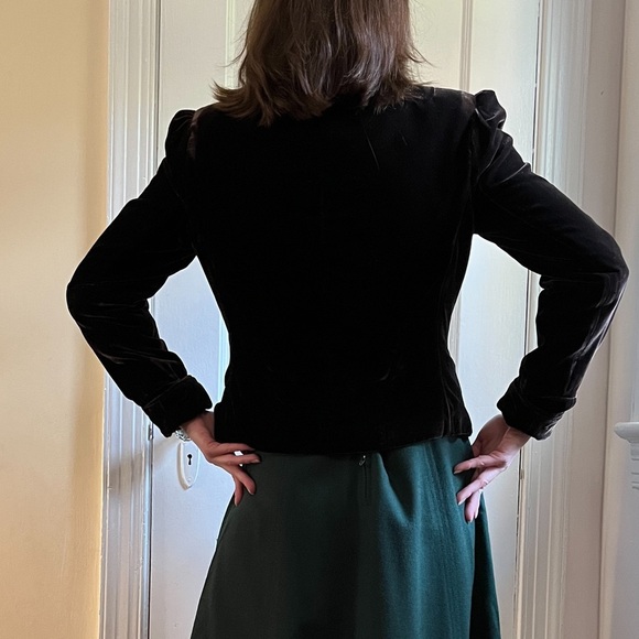 Brown Velvet Blazer Size 4 Floral Embroidered Fully Lined Stand Collar - Picture 9 of 10